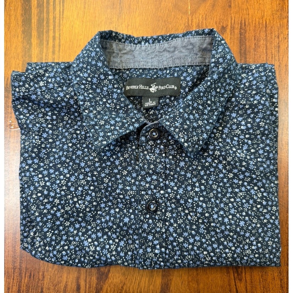 Beverly Hills‎ Polo Club Floral Button Down Shirt Mens L Blue Casual